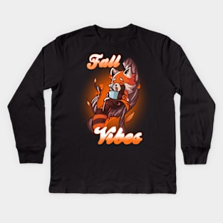 Fall Vibes - Cute Relaxing Red Panda Kids Long Sleeve T-Shirt